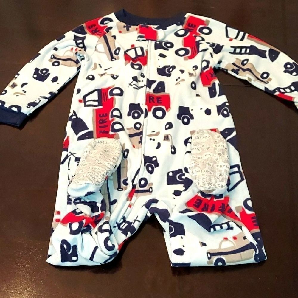 Carter's Blue Fire Truck Footed Pajamas 24M